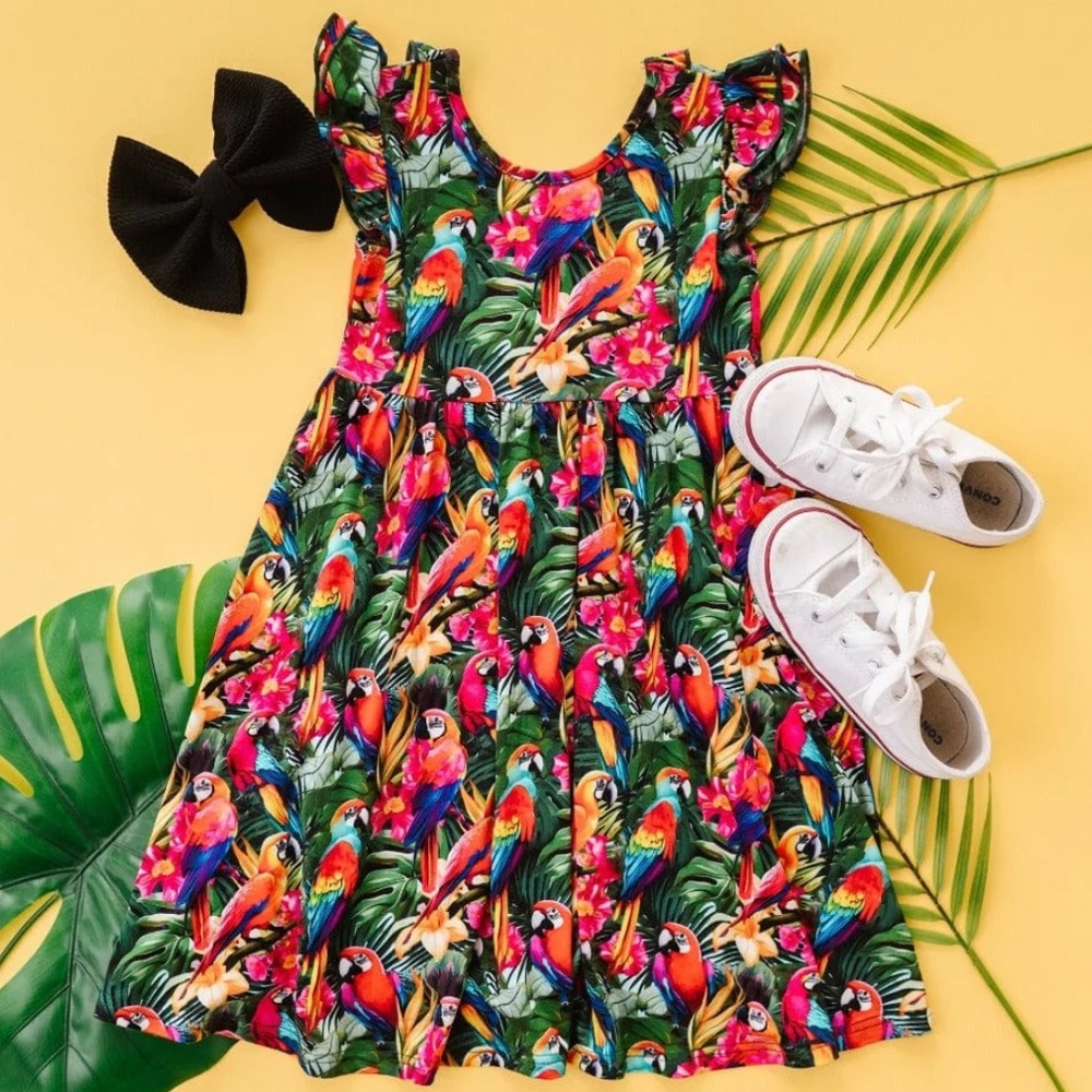 Bums & Roses Parrot Ise Cap sleeve Dress